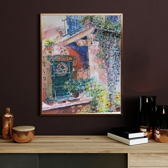 Original Watercolor Print of Beautiful Courtyard in Home Decor - Picture 2 of 3